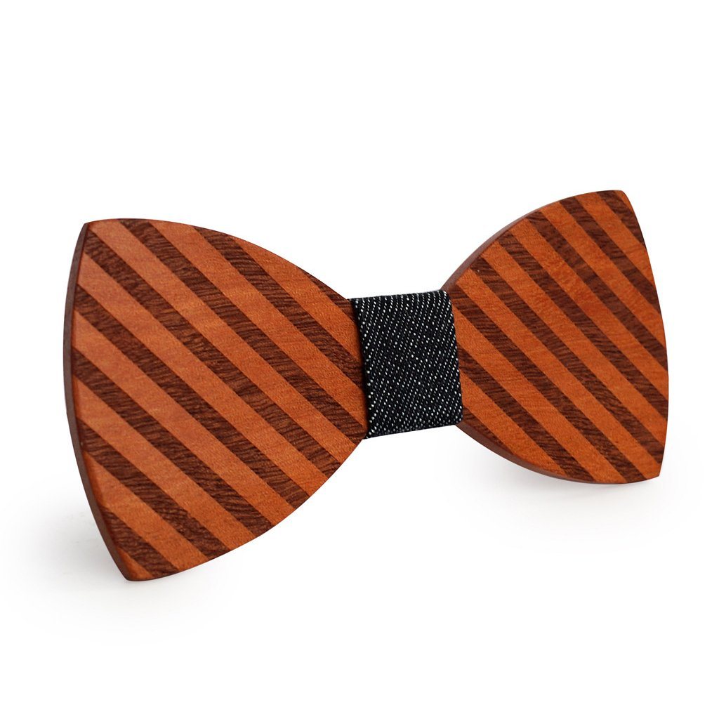 Dark Broad Striped Wooden Bow Tie – Bow Ties for Men – Bow SelecTie