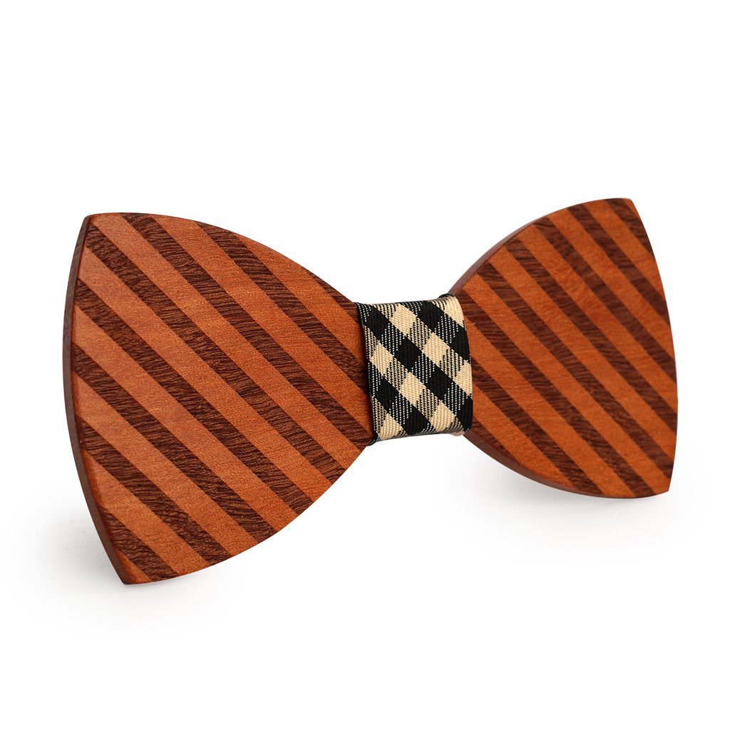 Double Broad Striped Wooden Bow Tie – Bow Ties for Men – Bow SelecTie