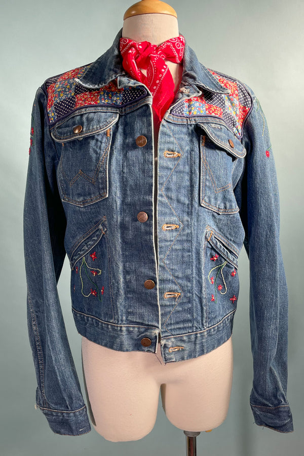 Vintage 60s/70s Embroidered Denim Jacket, OOAK, Maverick 38