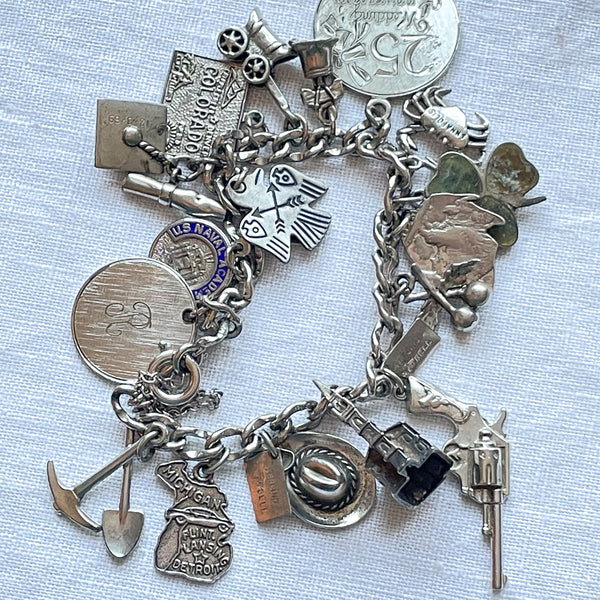 Vintage Sterling Silver Charm Bracelet, Mexican Souvenir Tourist Bracelet,  8 Charms 39.7 G -  Israel