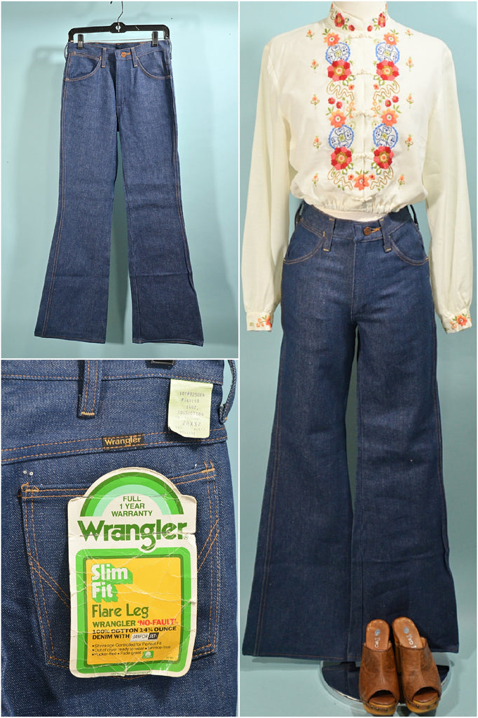 SOLD Vintage 70s Wrangler Slim Fit Flare Leg Bell Bottom Denim Jeans, –  Papillon Vintage Shop