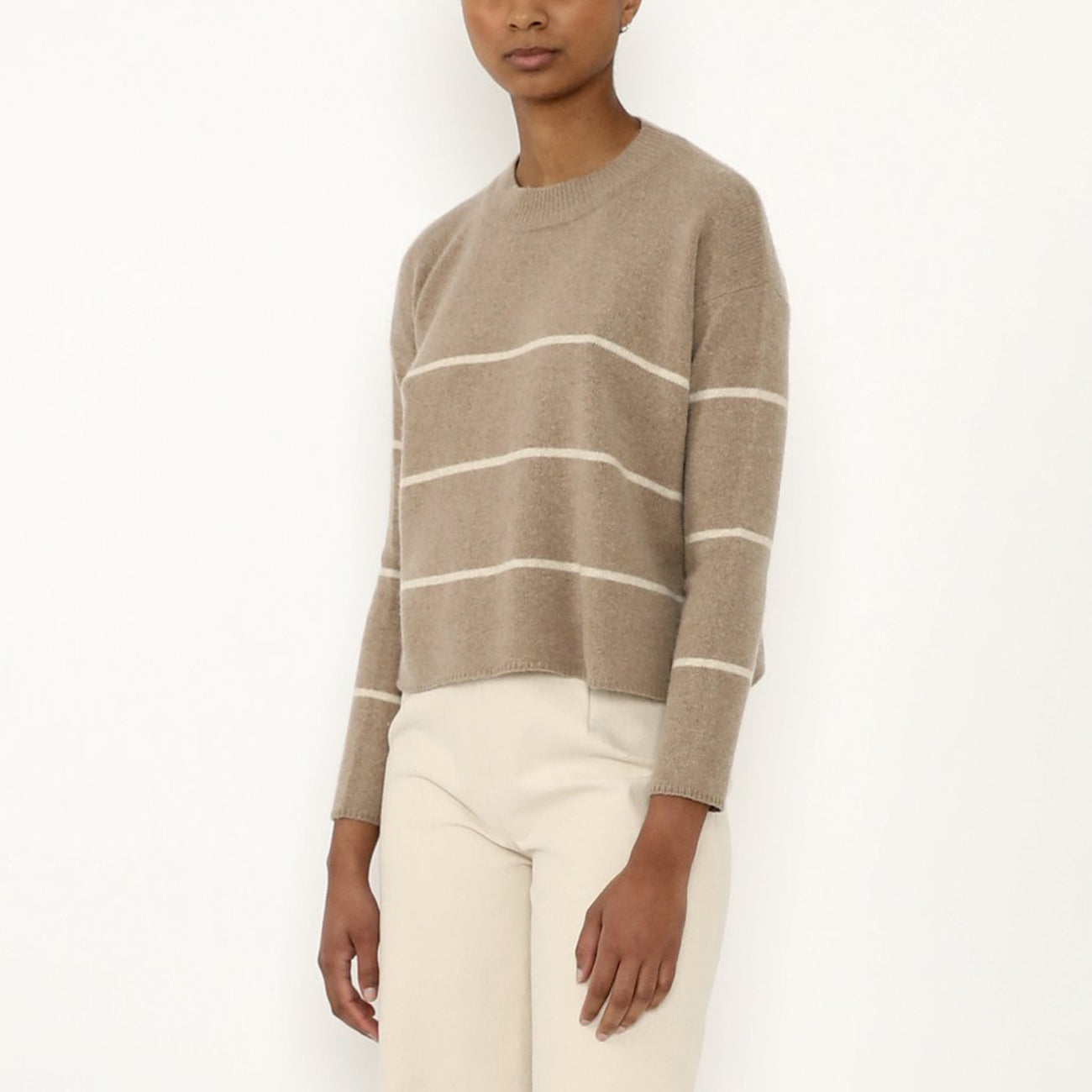 striped sweater in oatmeal