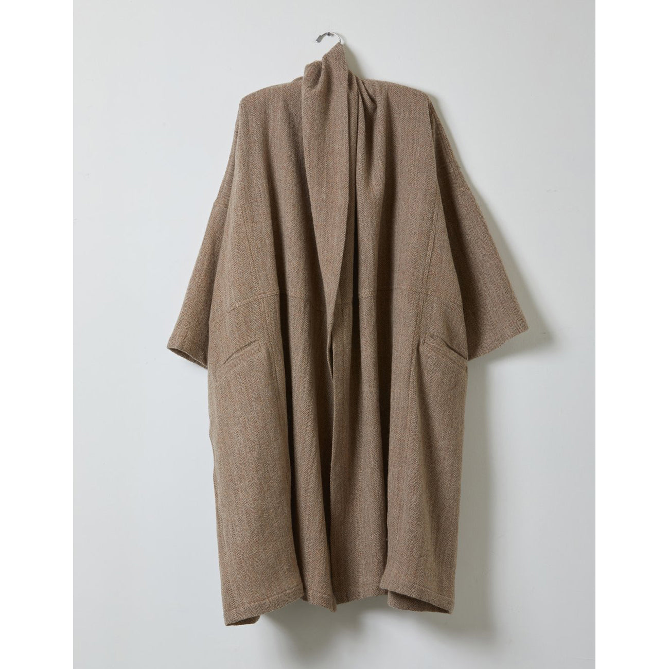 haori coat long in beige herringbone