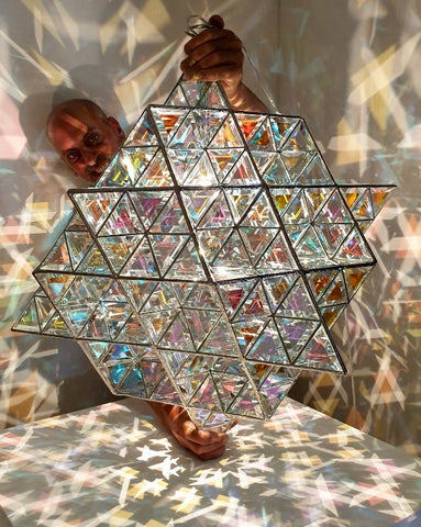 64 tetrahedron glass pendant light