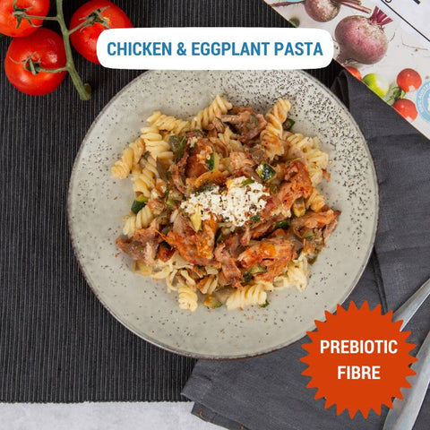 Chicken and Eggplant Pasta is a good source of prebiotic fibre