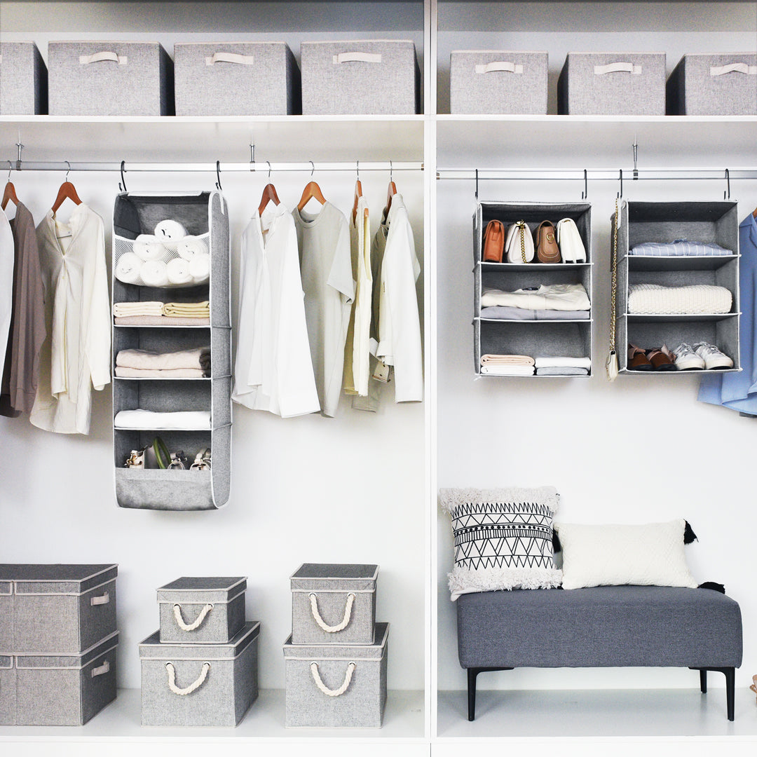 StorageWorks Hanging Closet Organizer with 3 Drawers in Gray