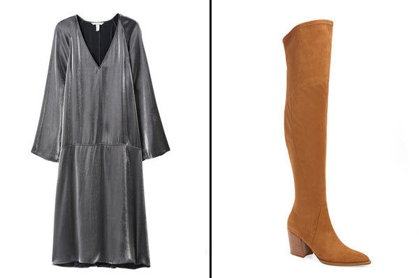 Silver Dress and Thigh High Boots New Year's Eve Outfit Ideas