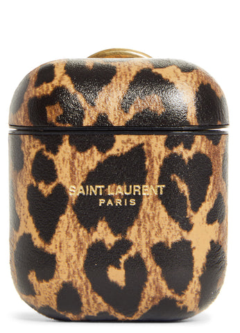 Saint Laurent_Leopard Heart Print Leather AirPods Case