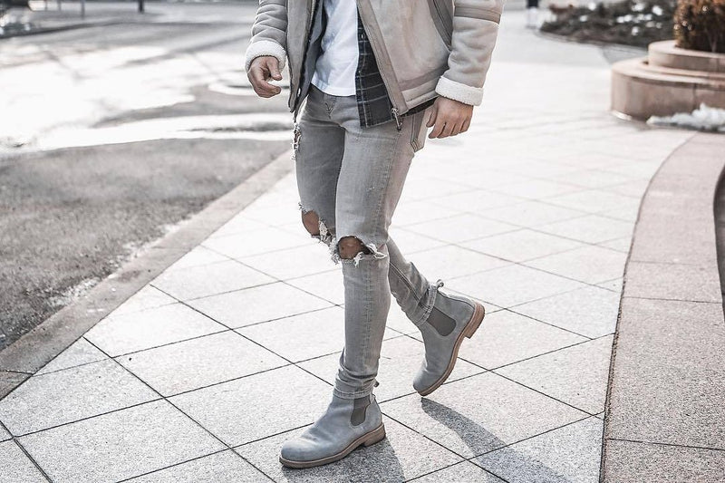 light grey leather boots