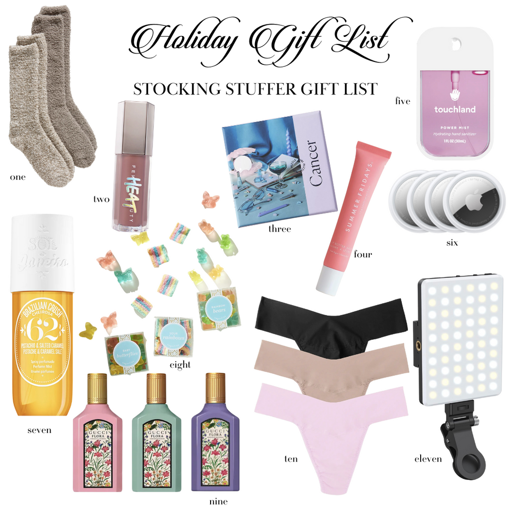 Numbered photo collage of Rachel Parcell’s top picks for gifts for stocking stuffers