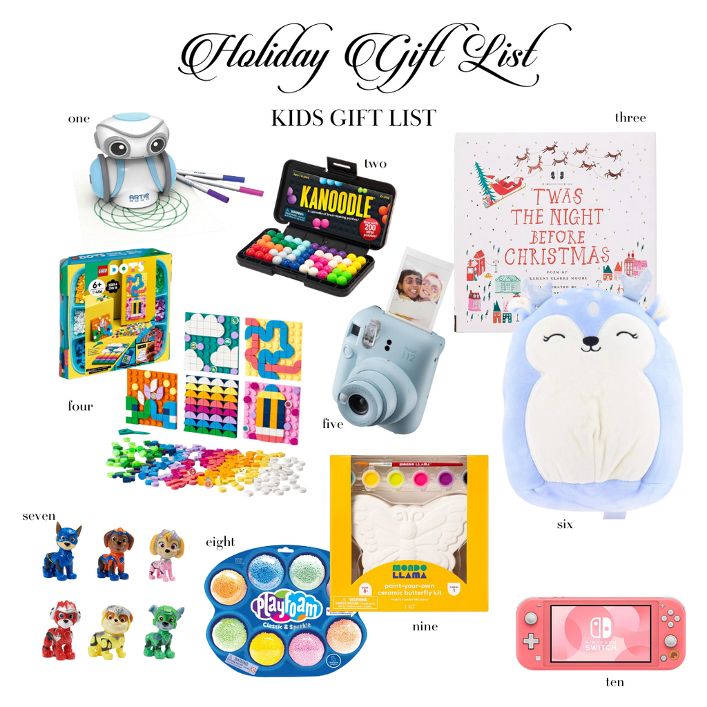 Numbered photo collage of Rachel Parcell’s top picks for gifts for the kids