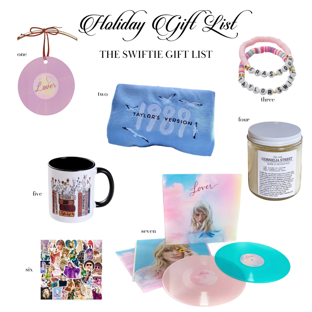 Numbered photo collage of Rachel Parcell’s top picks for gifts for Taylor Swift fans