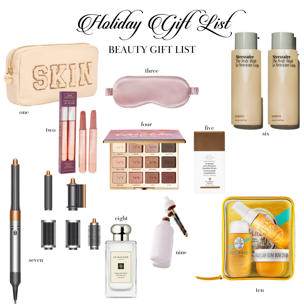 Numbered photo collage of Rachel Parcell’s top picks for gifts for beauty and self care