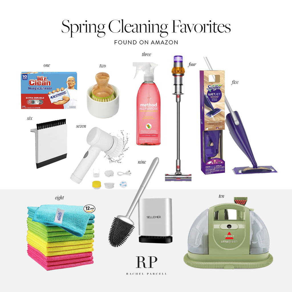 Photo collage of Rachel Parcell's favorite spring cleaning products from Amazon