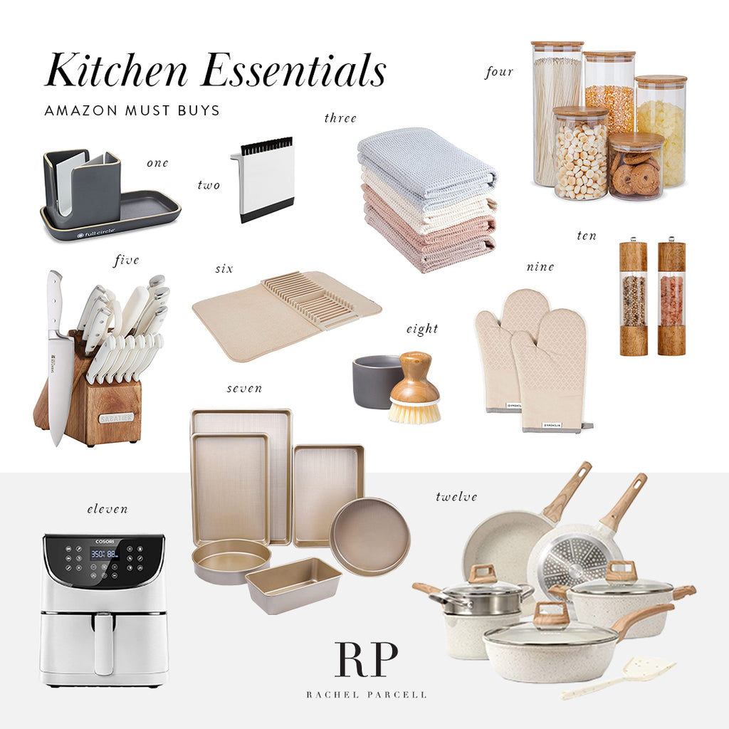Rachel Parcell collage of essential kitchen products from Amazon
