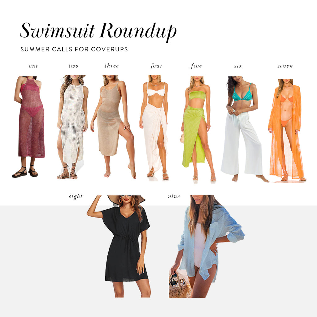 Collage of Rachel Parcell's swimsuit coverups Picks for swimsuit season and summer vacations 