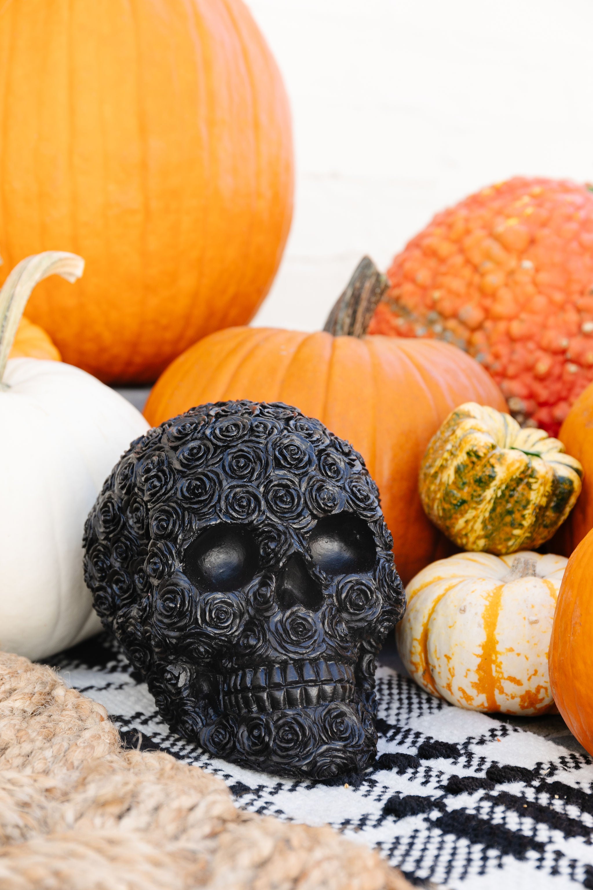 Fall Home Decor Skull and Pumpkins