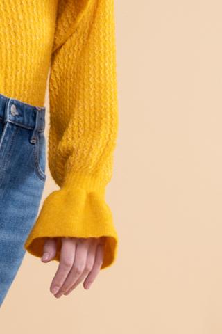 Pointelle Ruffle Sweater - Yellow