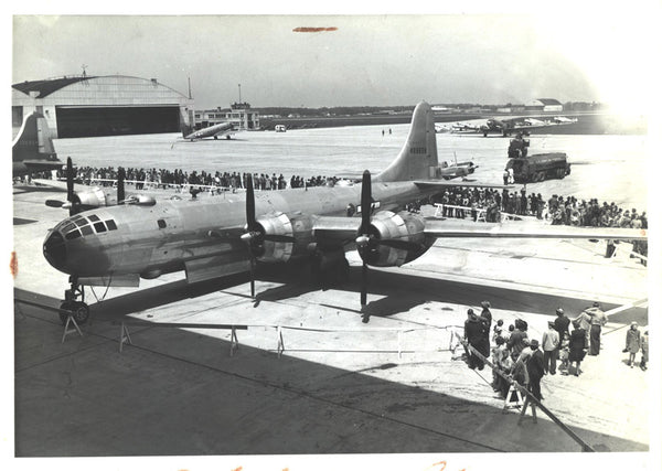 The B-29 Superfortress displayed at the Cleveland Airport in 1945.