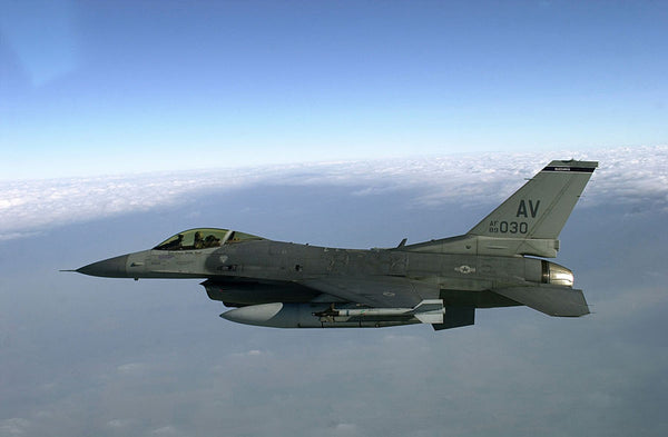 US F-16 Fighting Falcon flies towards Rimini, Italy to join with the Italian air force in a training mission.