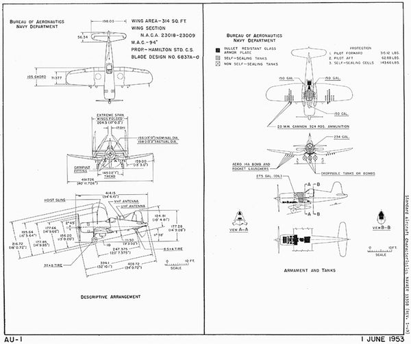 Standard Aircraft Characteristics (SAC) for the Vought AU-1 (F4U-6) Corsair, June 1953