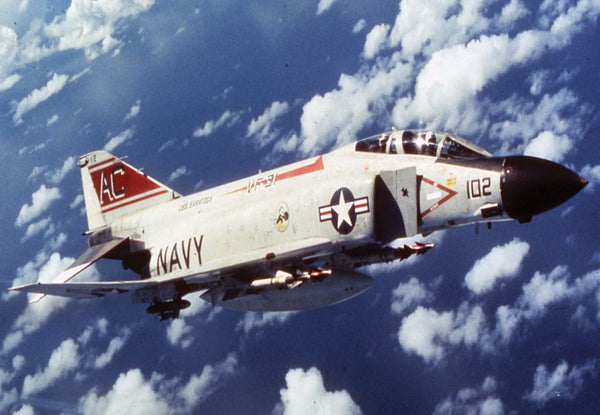 The F-4 Phantom was developed as a tandem, two-seat, twin-engine, long-range supersonic jet interceptor fighter/fighter-bomber originally developed for the US Navy by McDonnell Aircraft. 