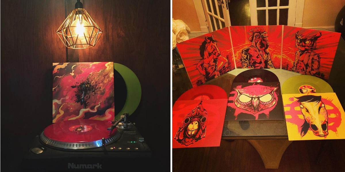 Pictures of the Hotline Miami Collector’s Edition Vinyl in the wild, courtesy of Instagram’s @brenchu (left) and @sauceychaucey (right)