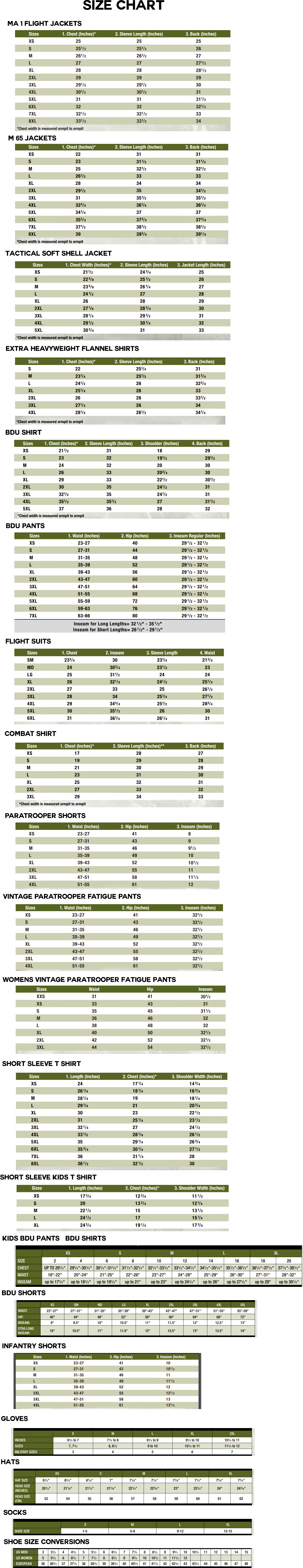 Army Boot Size Chart