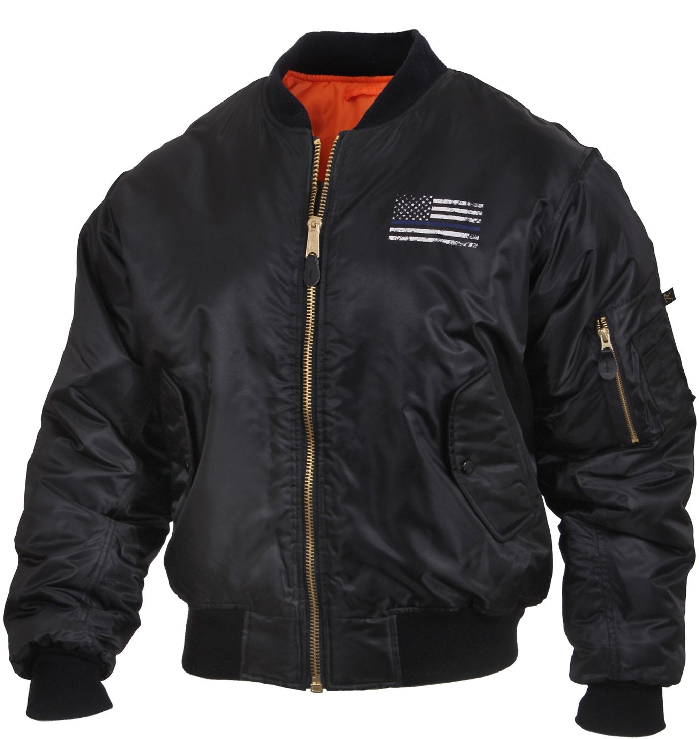 Black - Air Force MA-1 Bomber Flight Jacket With Thin Blue ...