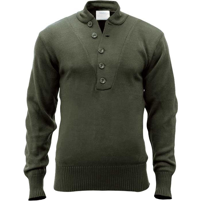 Olive Drab - 5-Button Military GI Style Sweater - Acrylic - Army Navy Store