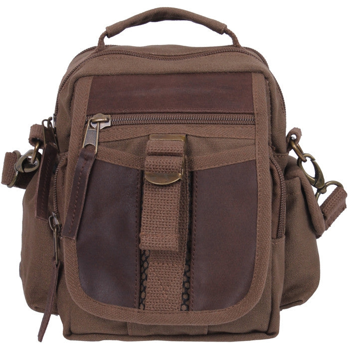 Brown - Canvas & Leather Travel Shoulder Bag - Army Navy Store