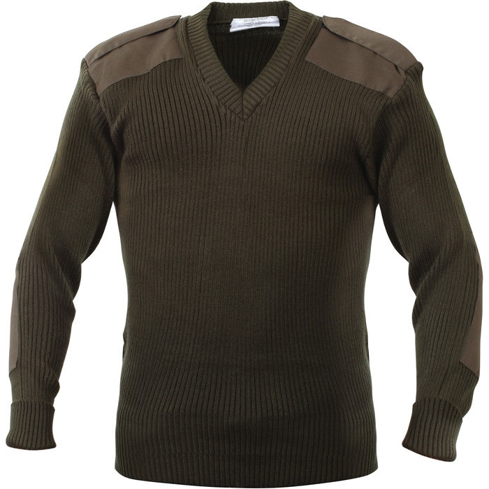 Olive Drab - Military GI Style V-Neck Sweater - Acrylic - Galaxy Army Navy