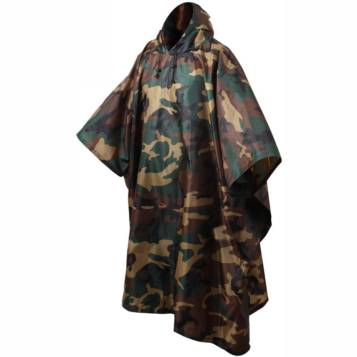 Woodland Camouflage - GI Enhanced Military Style Poncho - Polyester ...