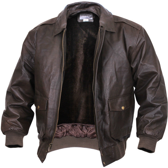 Brown - Leather Classic A-2 Vintage Military Bomber Flight Jacket ...