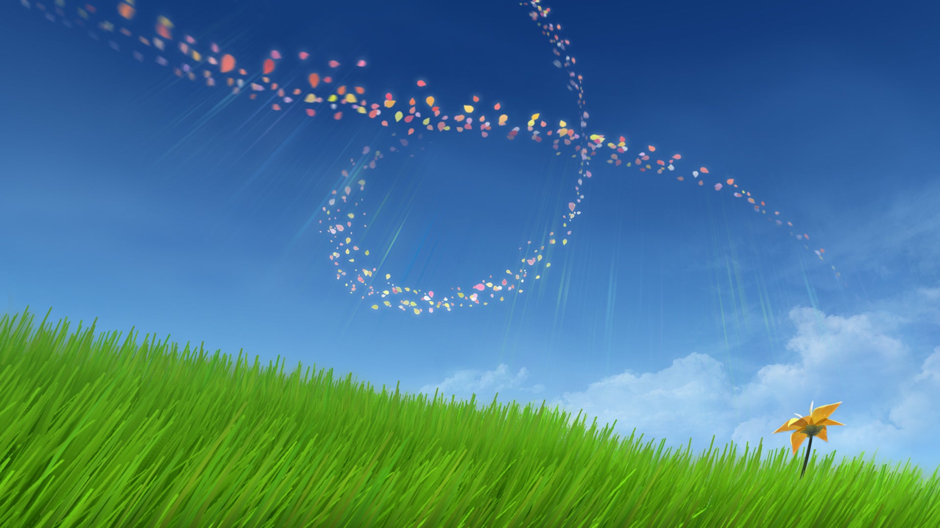 A key art image from Flower, showing a blue sky