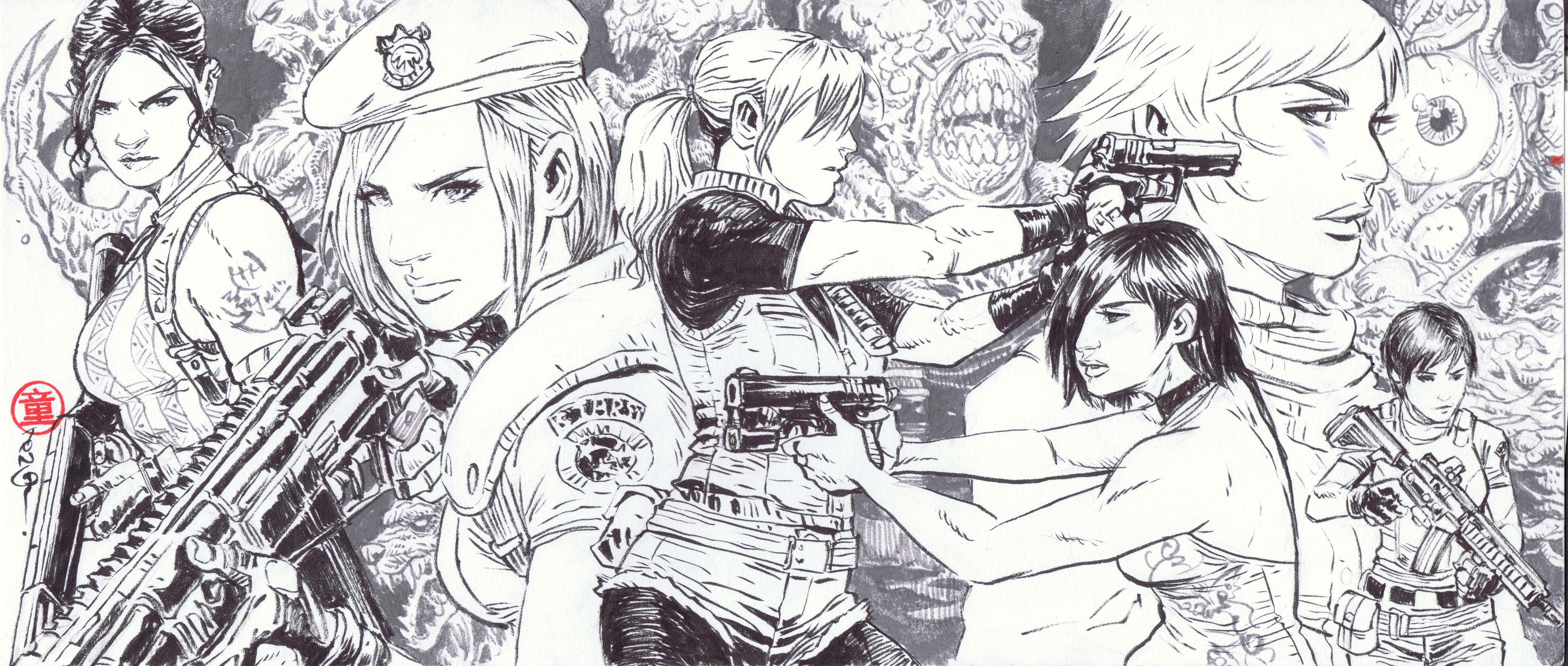 The heroines of Resident Evil drawn by Andie Tong.