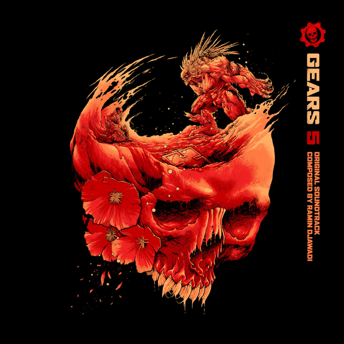 The front cover of the Gears 5 soundtrack vinyl; artwork by Luke Preece. 