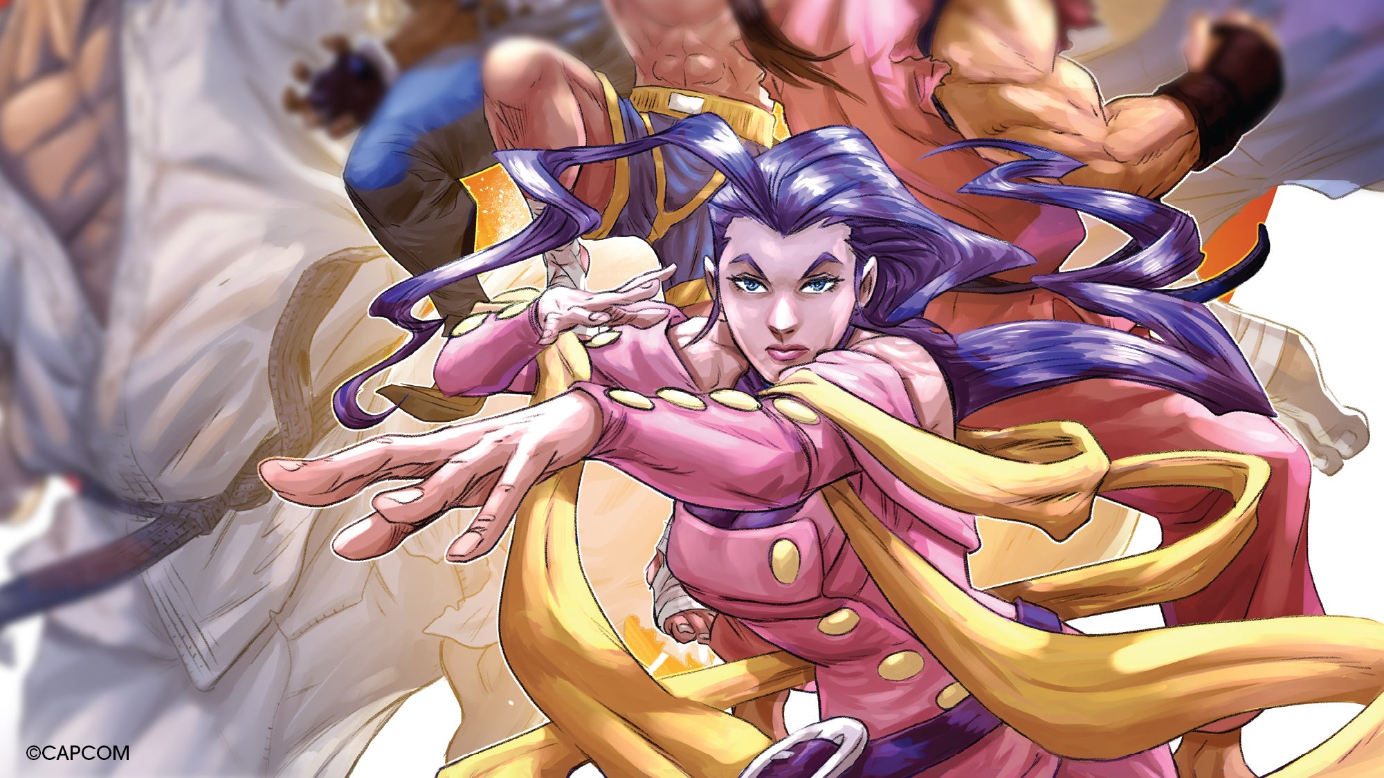 A close-up of Rose from Andie Tong’s front cover for the Street Fighter Alpha: Warriors’ Dreams double LP.