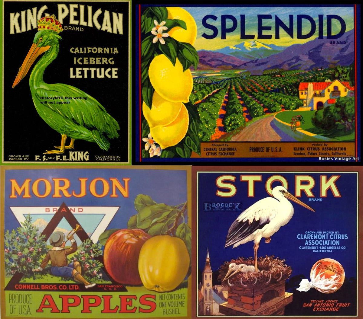 Mid-20th Century fruit crate labels.