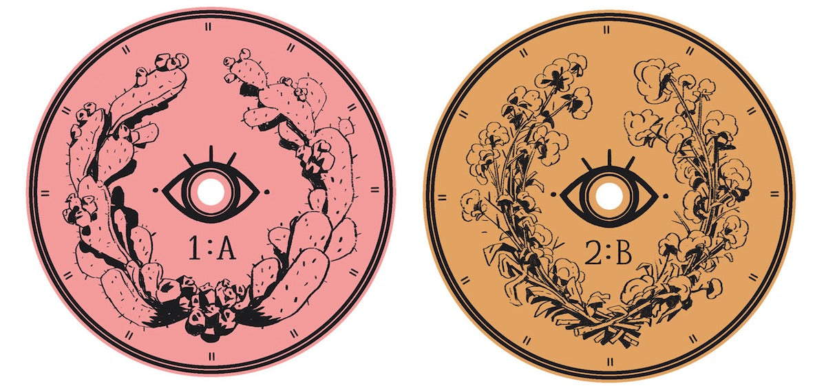 A couple of the disc labels by Kellan Jett for the Where the Water Tastes Like Wine soundtrack vinyl