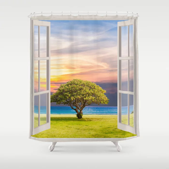 Sunset Seashore View | OPEN WINDOW ART Shower Curtain