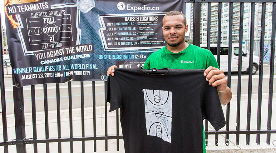 Manny Campbell, Winner of Full Court 21 Canada with his Art Pays me t-shirt