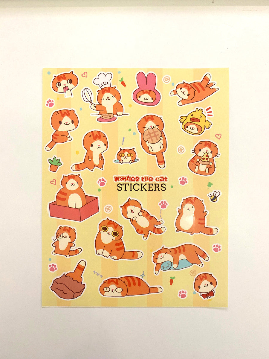 Cute Waffles Sticker Sheet | Scottish Fold Sticker Set | Orange Cat