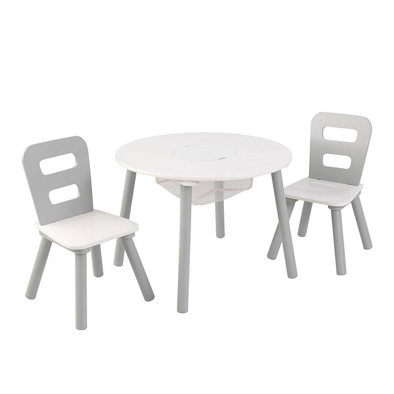 Kidkraft 26166 Round Storage Table & 2 Chair Set - Gray & White