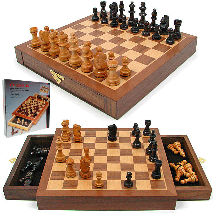 12 21129 Inlaid Walnut Style Magnetized Wood WStaunton Wood Chessmen