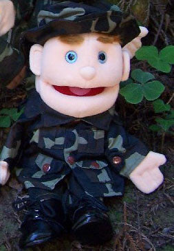 14" Army Boy Glove Puppet W/ Blue Eyes