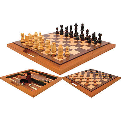 Trademark Games 94204 Deluxe Wooden 3-in-1 Chess, Backgammon & Checker Set
