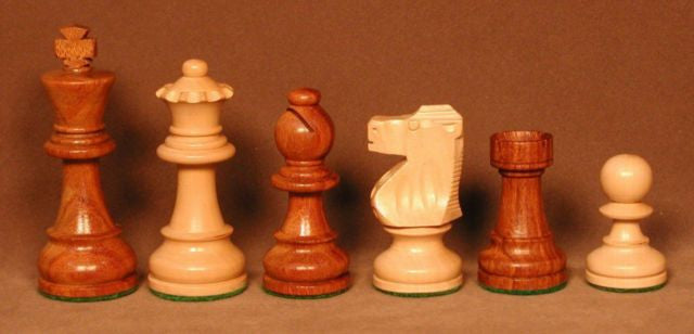 Standard Sheesham And Boxwood Chess Pieces Featuring French Knight, Weighted, 3 3/4" King