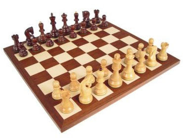 Old Russian Rosewood Chess Pieces, Double Weighted, 3 3/4" King On 17 3/10" Dark Rosewood/maple Chess Board