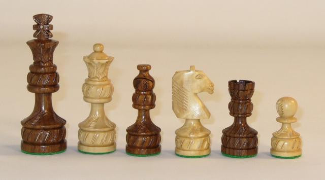 Sheesham Royal Plus Carved Chess Pieces, Double Weighted And Felted, 4" King